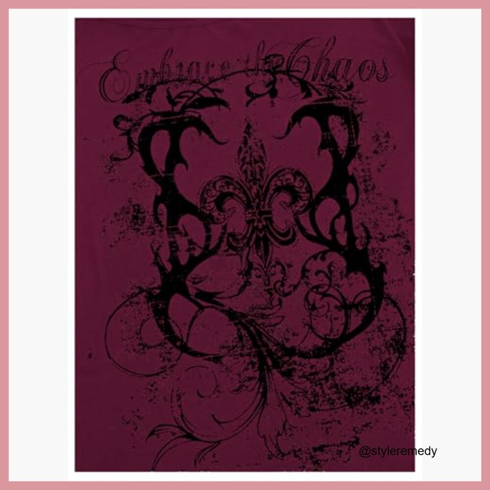 Off Shoulder Graphic Tee Polyester Blend Loose Fi… - image 3